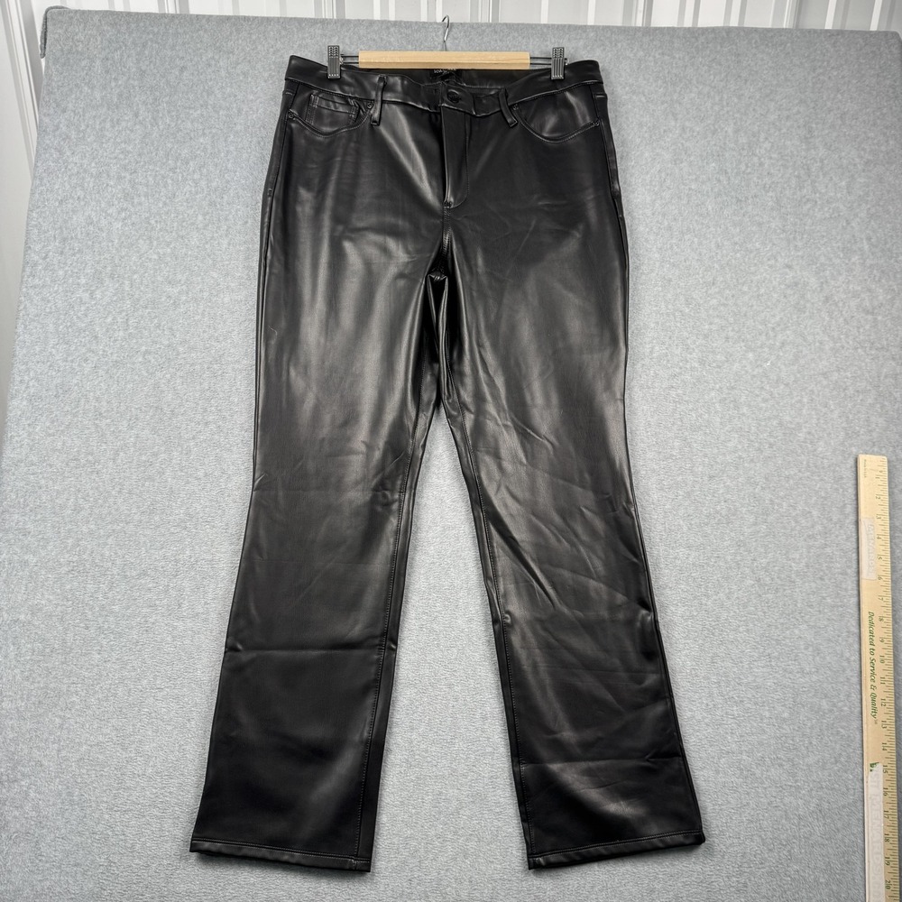 NYDJ Sculpt Her Pants Womens 16P Black Faux Leather Straight Leg Stretch Biker